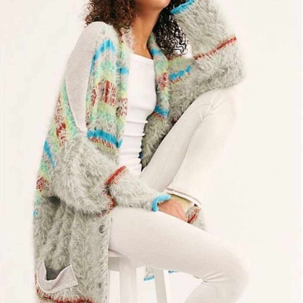 Free People Fair Weather fuzzy striped cardigan - Picture 5 of 9